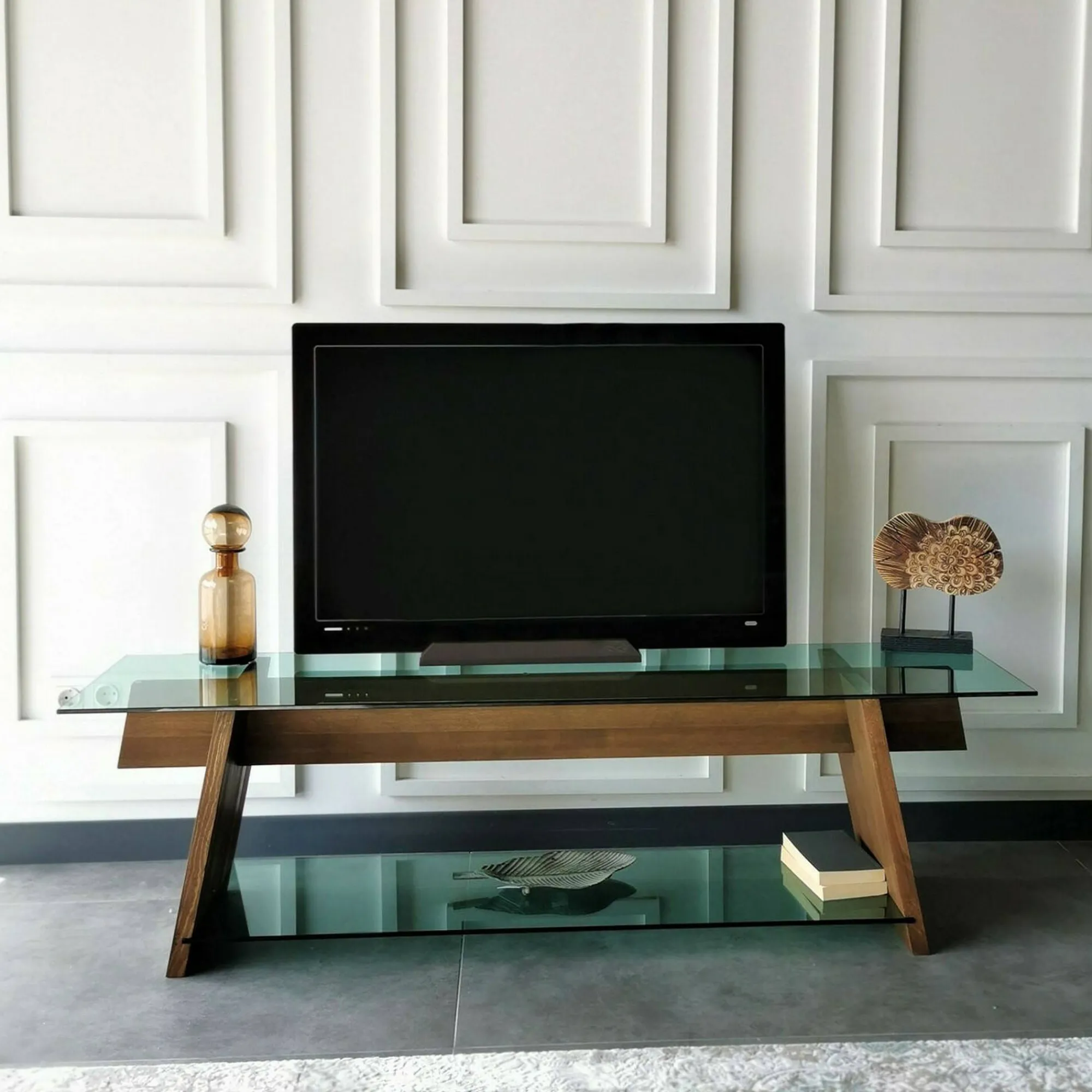 Mobile porta TV Amorosi, 158x40h45 cm, Noce e Verde<Dmora Hot