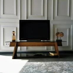 Mobile porta TV Amorosi, 158x40h45 cm, Noce e Nero<Dmora Clearance