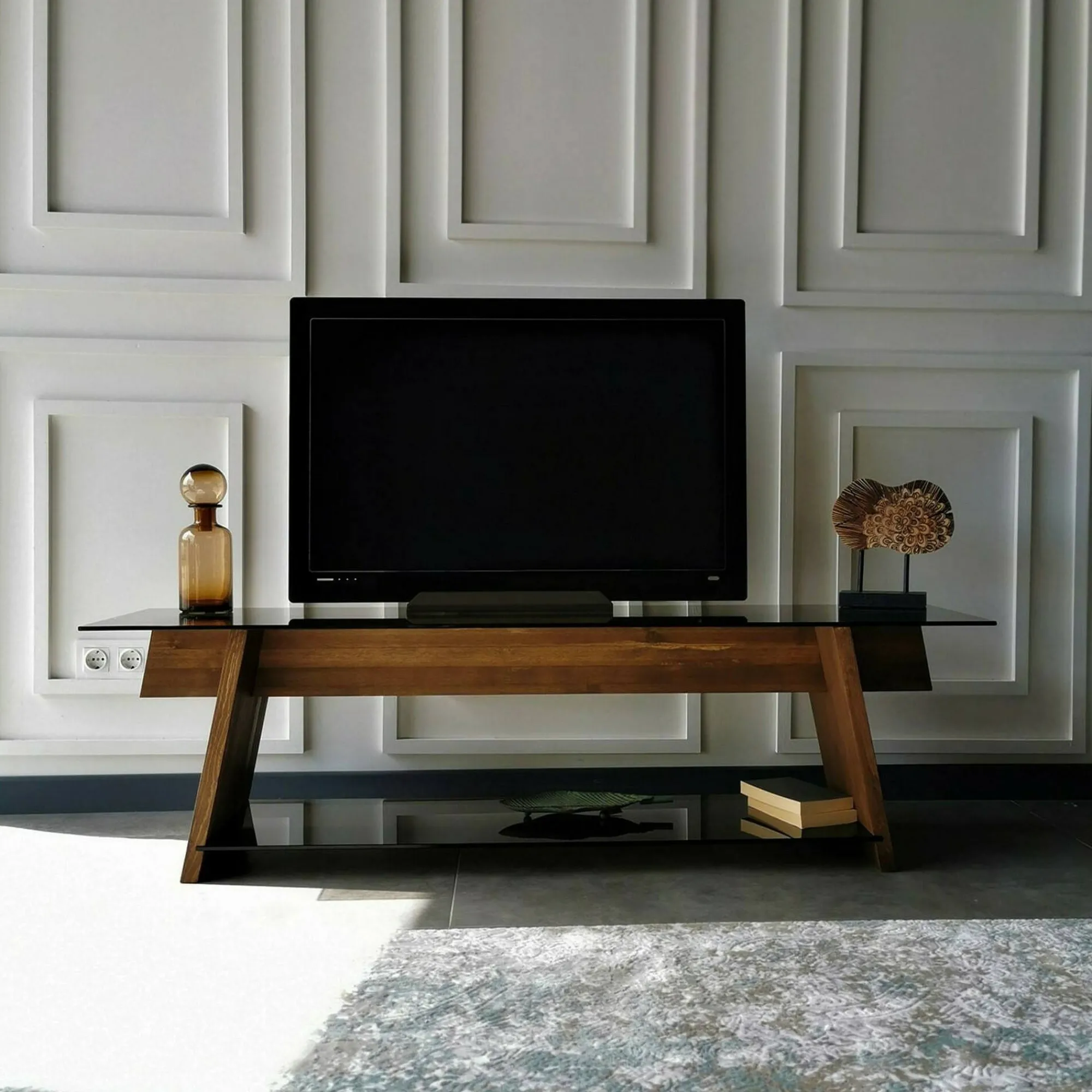 Mobile porta TV Amorosi, 158x40h45 cm, Noce e Nero<Dmora Clearance