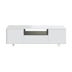 Mobile porta TV Andalusia, 150x41h46 cm, Bianco lucido e Grigio cenere<Dmora Shop