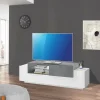 Mobile porta TV Andris, cm 160x45h51, Bianco lucido e Ardesia<Dmora Outlet