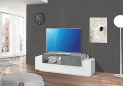 Mobile porta TV Andris, cm 160x45h51, Bianco lucido e Ardesia<Dmora Outlet