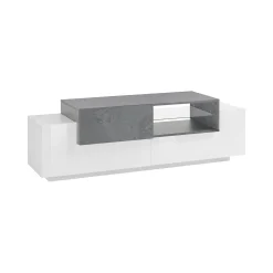 Mobile porta TV Andris, cm 160x45h51, Bianco lucido e Ardesia<Dmora Outlet