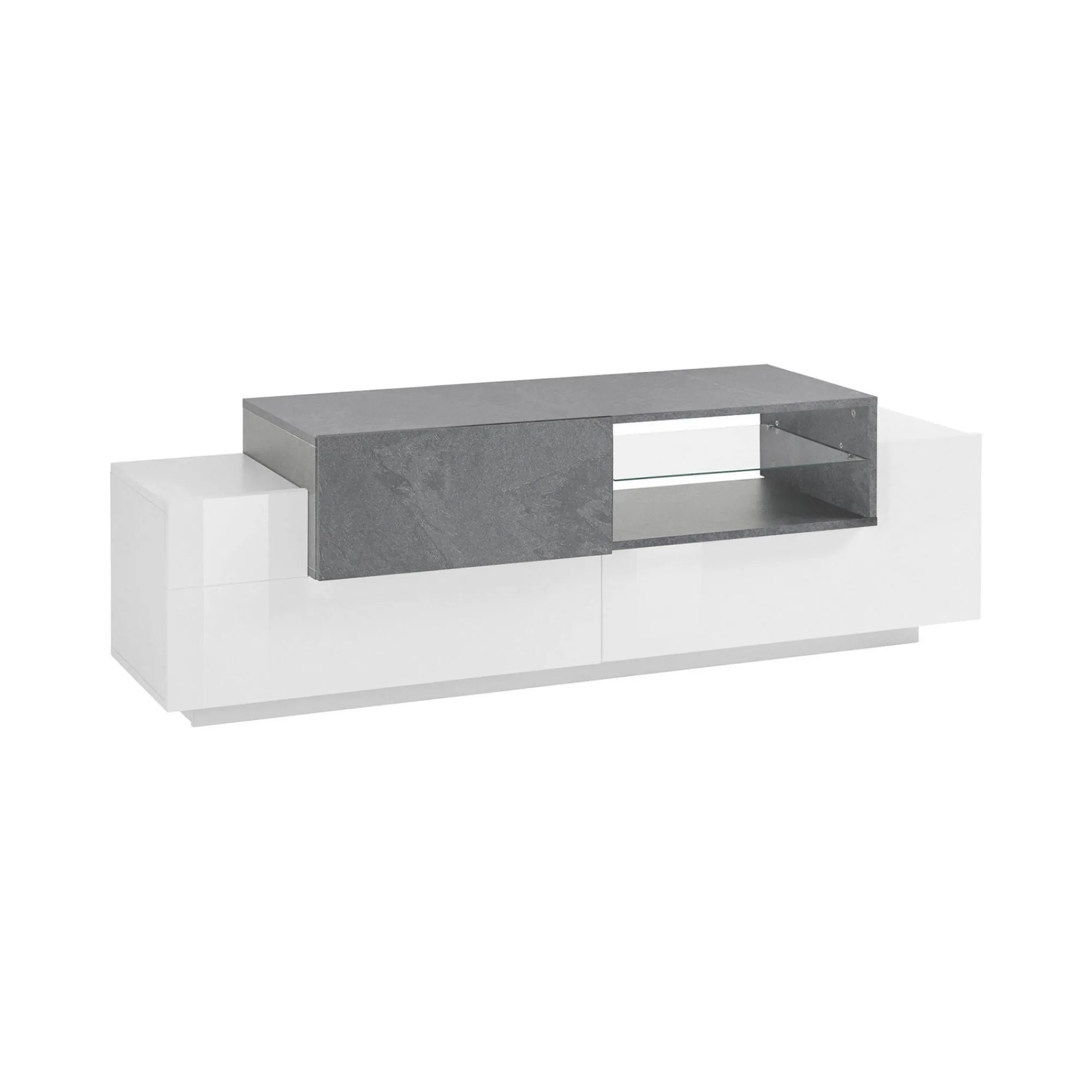 Mobile porta TV Andris, cm 160x45h51, Bianco lucido e Ardesia<Dmora Outlet