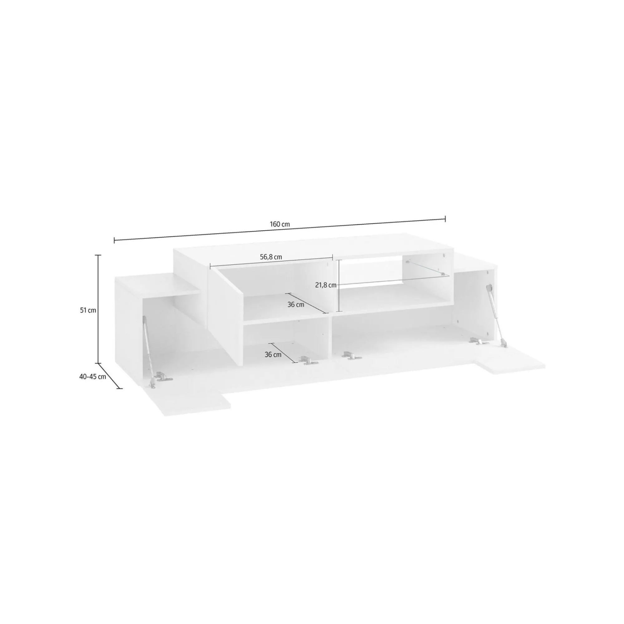 Mobile porta TV Andris, cm 160x45h51, Bianco lucido e Ardesia<Dmora Outlet