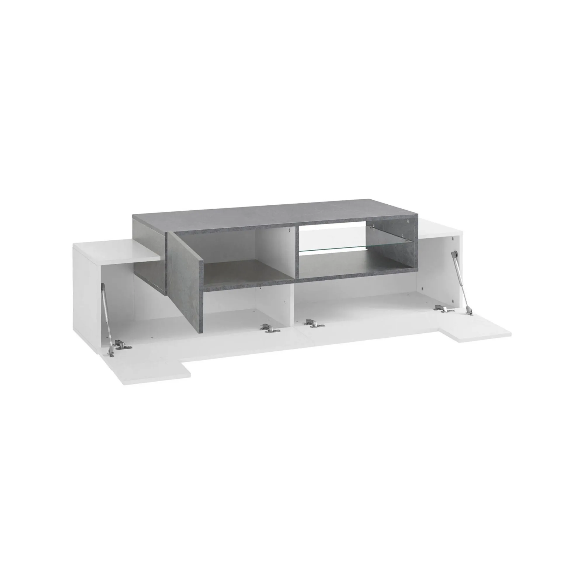 Mobile porta TV Andris, cm 160x45h51, Bianco lucido e Ardesia<Dmora Outlet