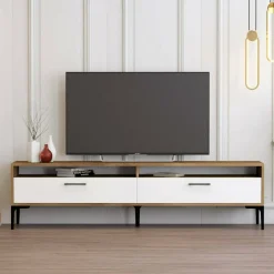 Mobile porta TV Angiari, 47x35h180 cm, Noce e Bianco<Dmora Clearance