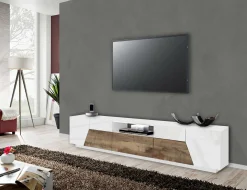 Mobile porta TV Animai, cm 220x43h46, Bianco lucido e Acero<Dmora Flash Sale
