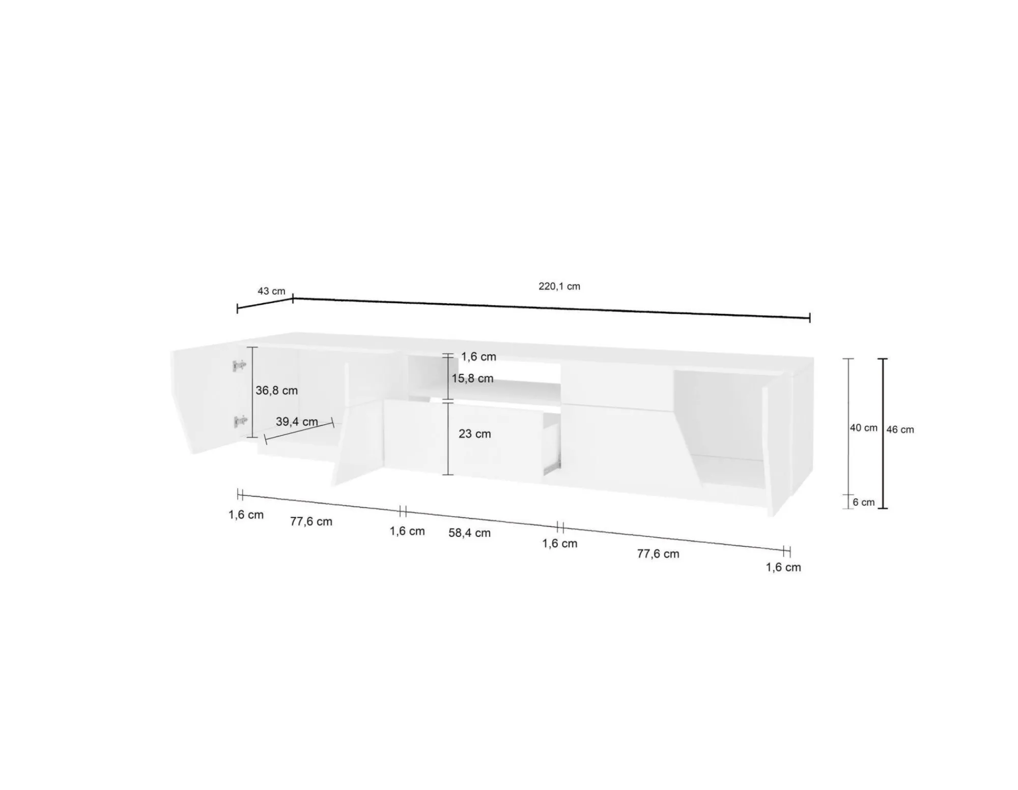 Mobile porta TV Animai, cm 220x43h46,<Dmora Flash Sale