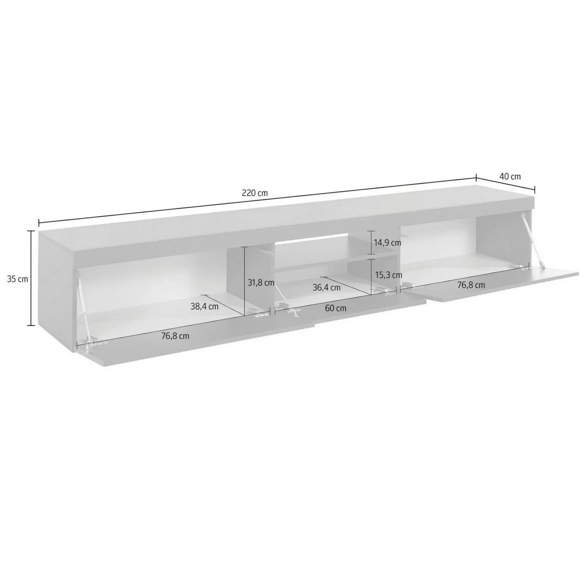 Mobile porta TV Annett, 220x40h35 cm,<Dmora Outlet