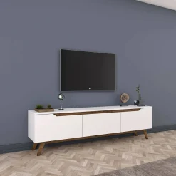 Mobile porta TV Apatite, 180x35h49 cm, Bianco e Noce<Dmora Best