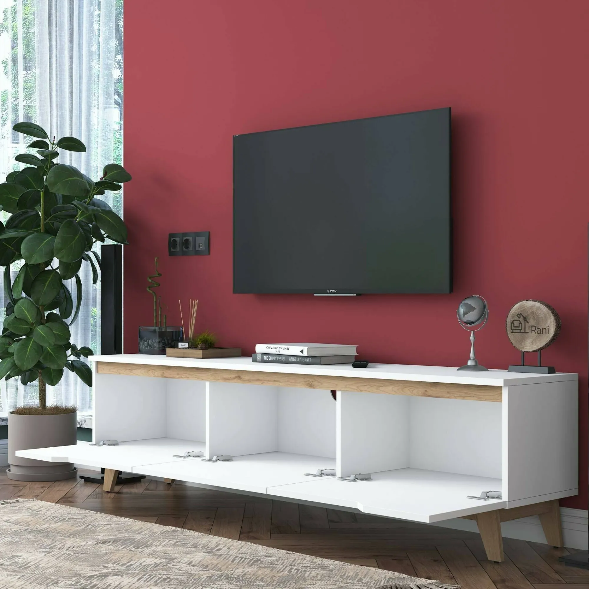 Mobile porta TV Apatite, 180x35h49 cm, Bianco e Noce<Dmora Clearance