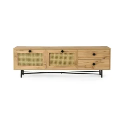 Mobile porta TV Apollinare, Quercia e Nero, 180x40h60 cm<Dmora Fashion