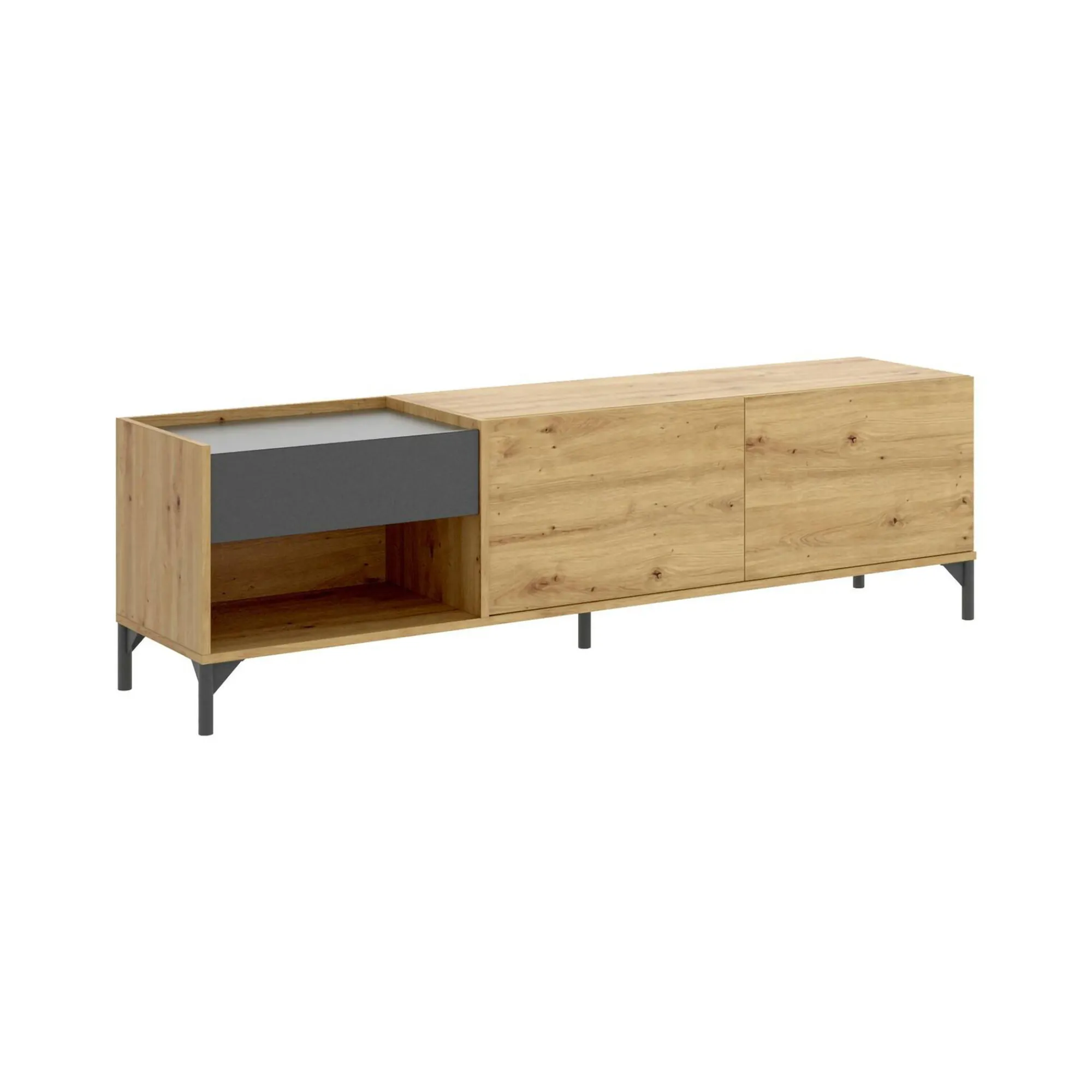Mobile porta TV Aras, 164x39h49 cm, Rovere Nodi e Antracite<Dmora Best
