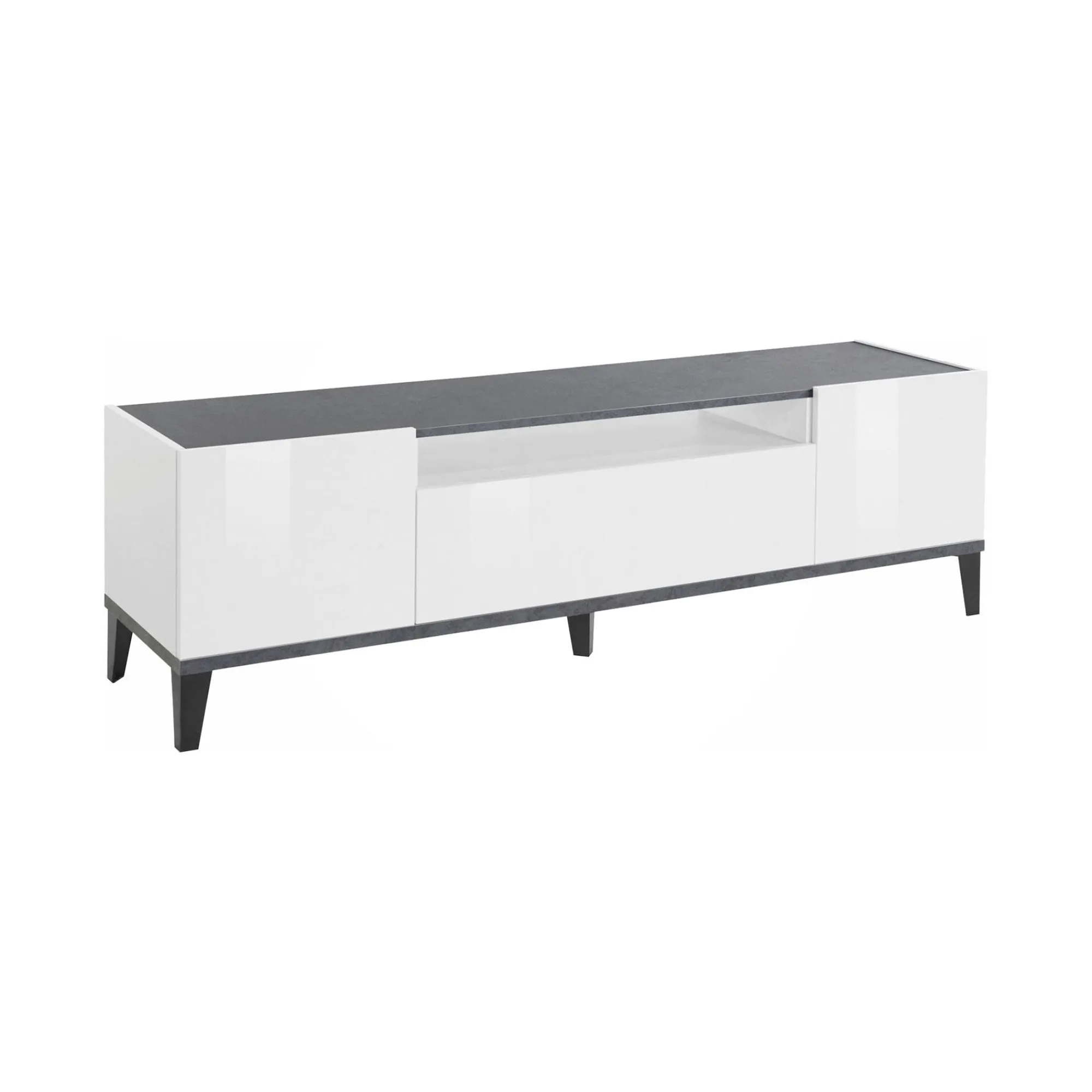 Mobile porta TV Argentoro, cm 160x40h47, Bianco lucido e Ardesia<Dmora Online