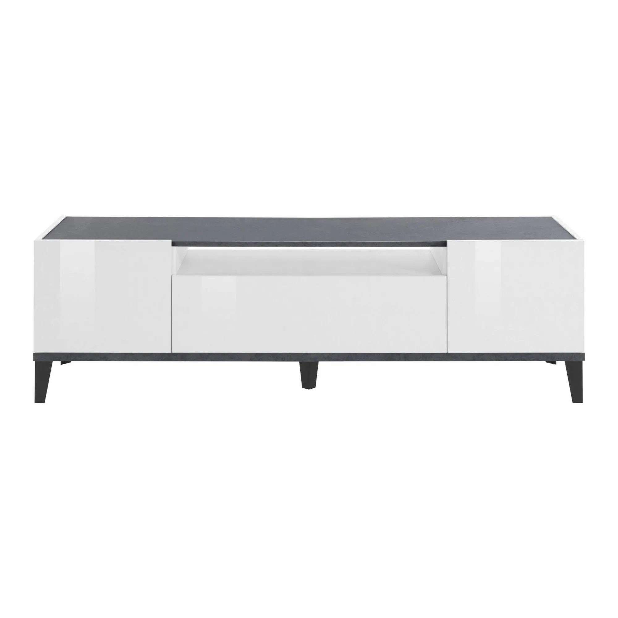 Mobile porta TV Argentoro, cm 160x40h47, Bianco lucido e Ardesia<Dmora Online