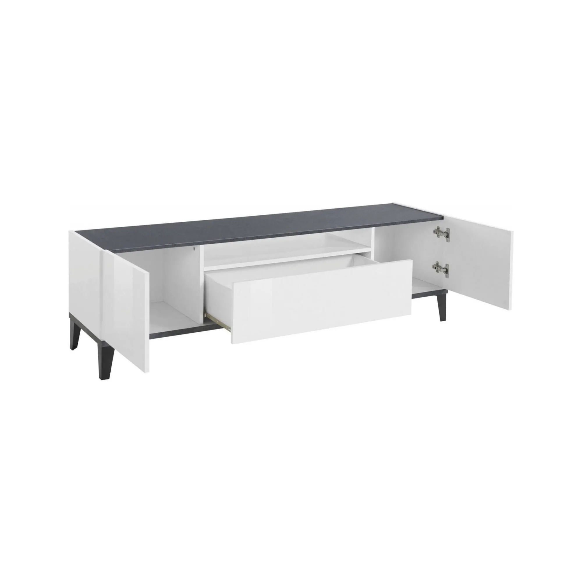 Mobile porta TV Argentoro, cm 160x40h47, Bianco lucido e Ardesia<Dmora Online