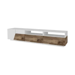 Mobile porta TV Arghi, cm 200x43h46, Bianco lucido e Acero<Dmora Sale