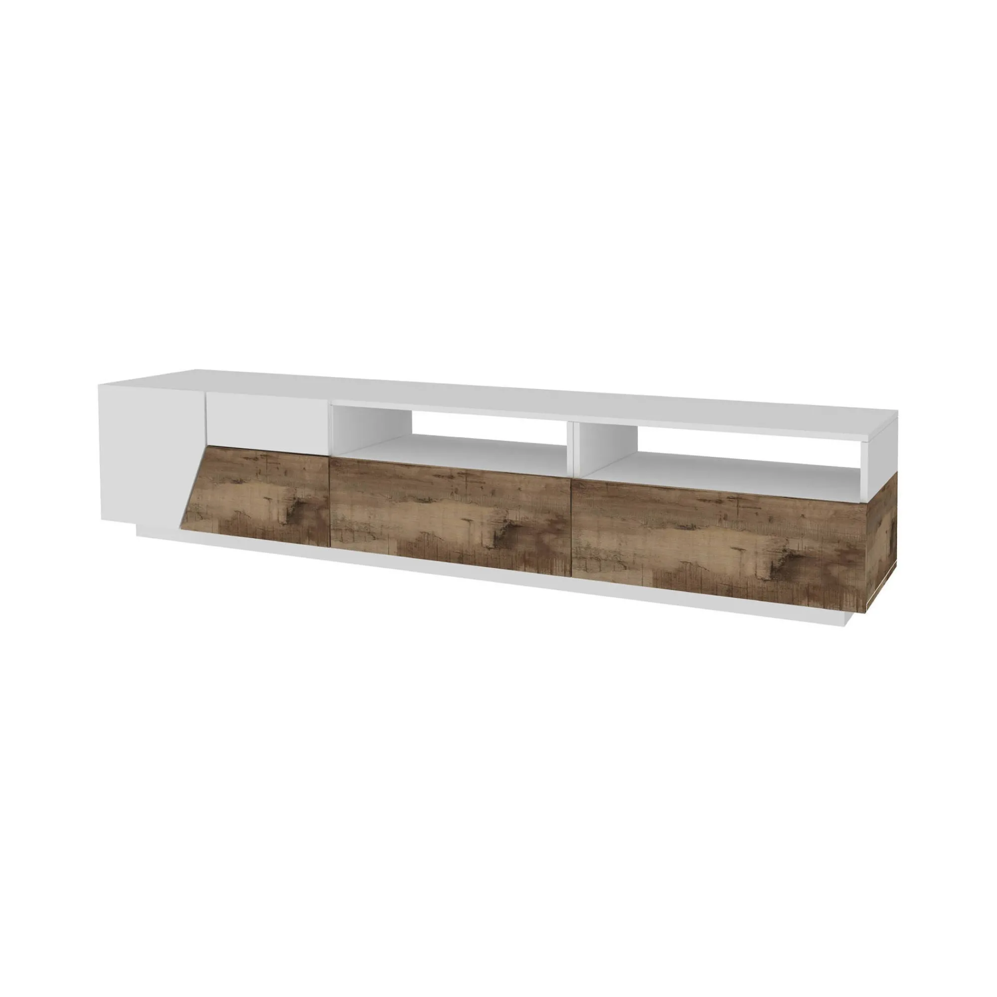 Mobile porta TV Arghi, cm 200x43h46, Bianco lucido e Acero<Dmora Sale