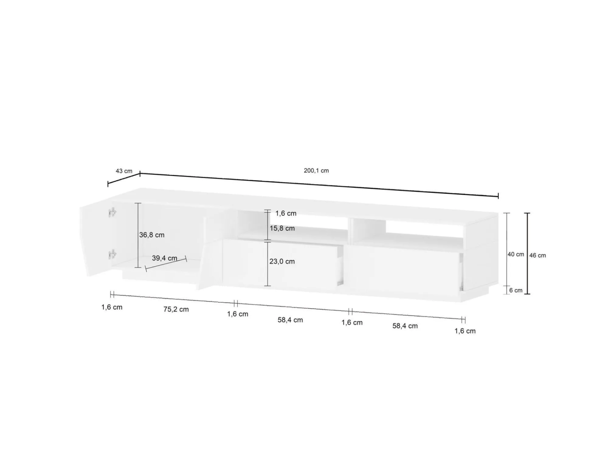 Mobile porta TV Arghi, cm 200x43h46, Ardesia e Acero<Dmora Online