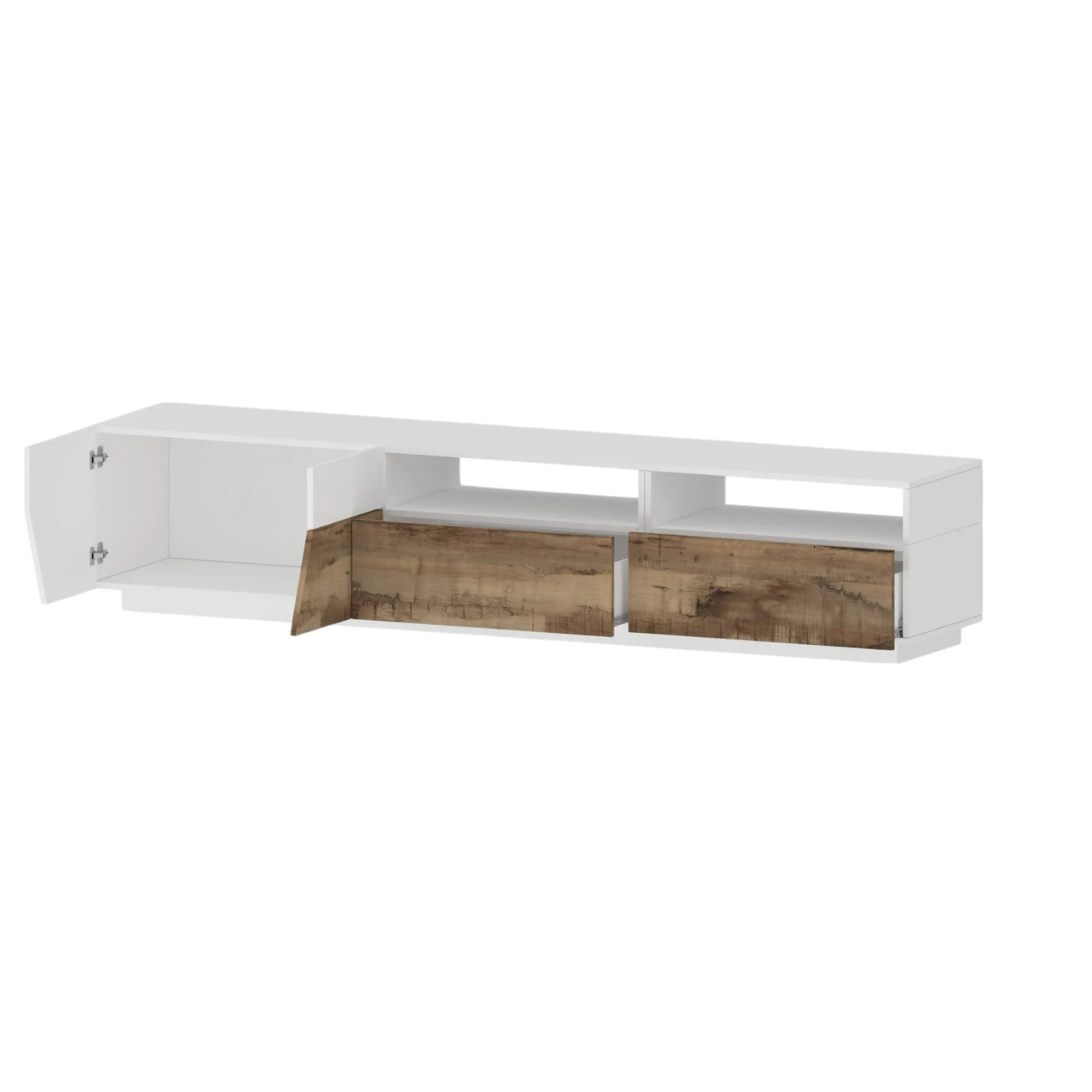 Mobile porta TV Arghi, cm 200x43h46, Bianco lucido e Acero<Dmora Sale
