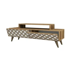 Mobile porta TV Arnara, 140x42h49 cm, Noce e Bianco<Dmora Discount