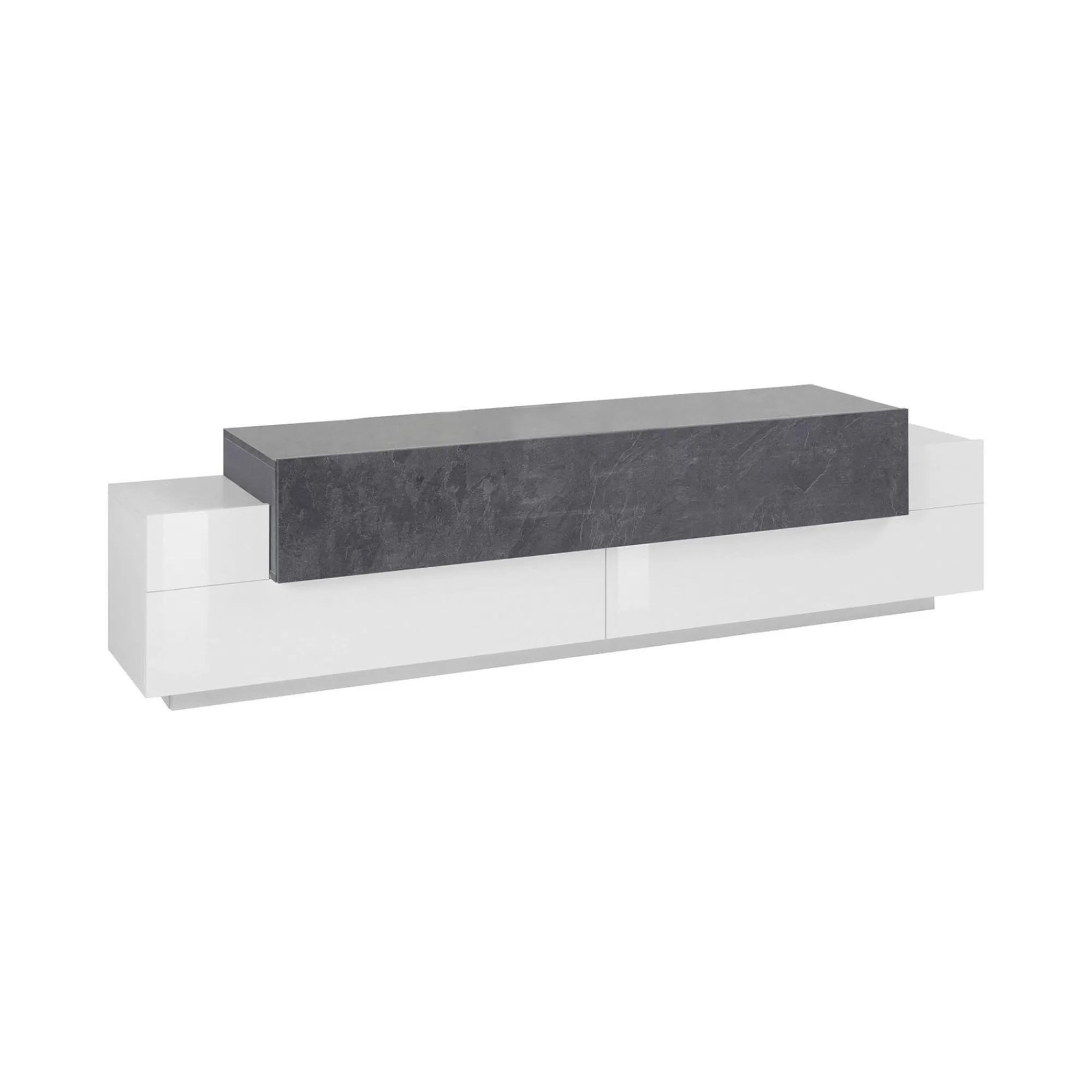 Mobile porta TV Arold, cm 200x45h52, Bianco lucido e Ardesia<Dmora Store
