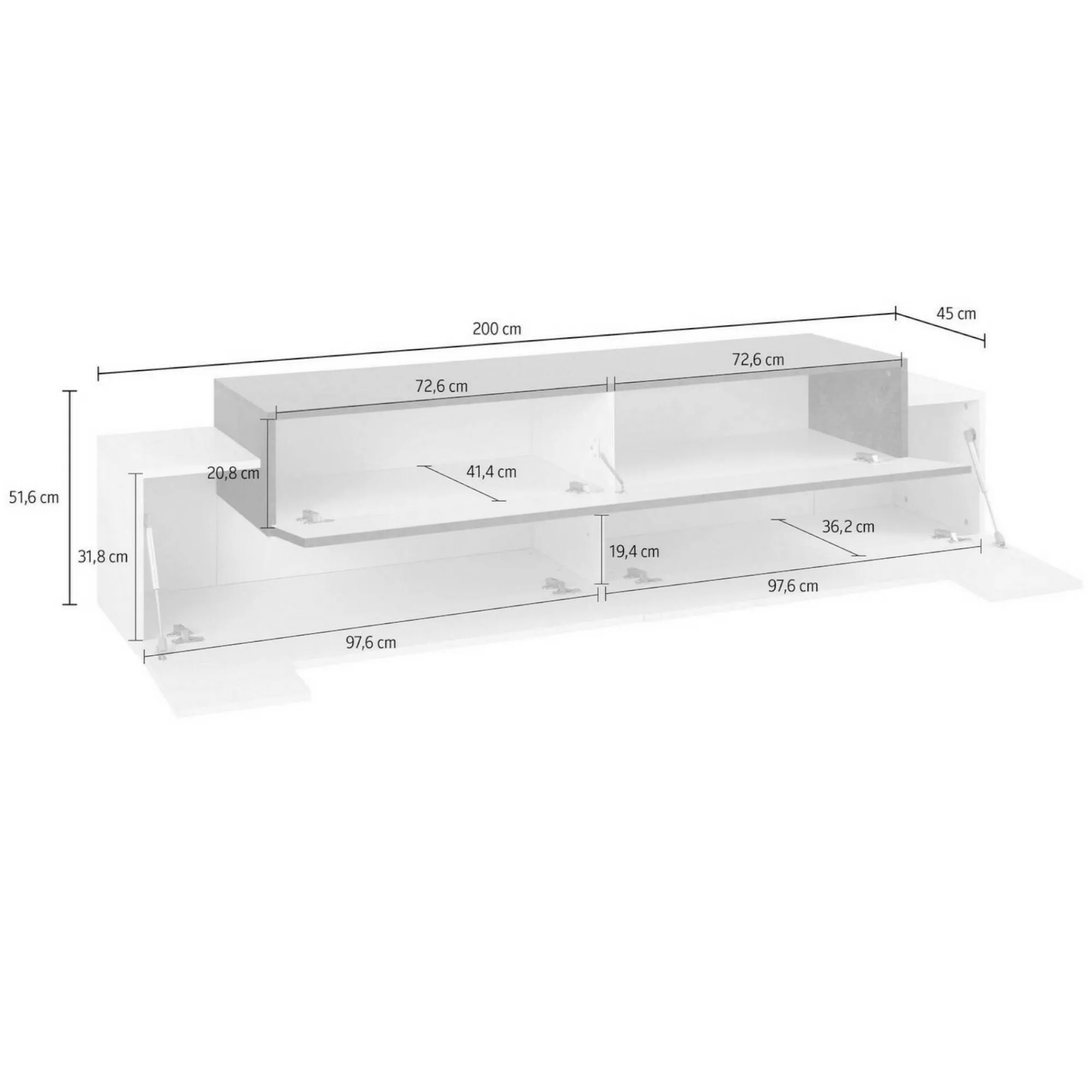 Mobile porta TV Arold, cm 200x45h52, Antracite e Acero<Dmora Online