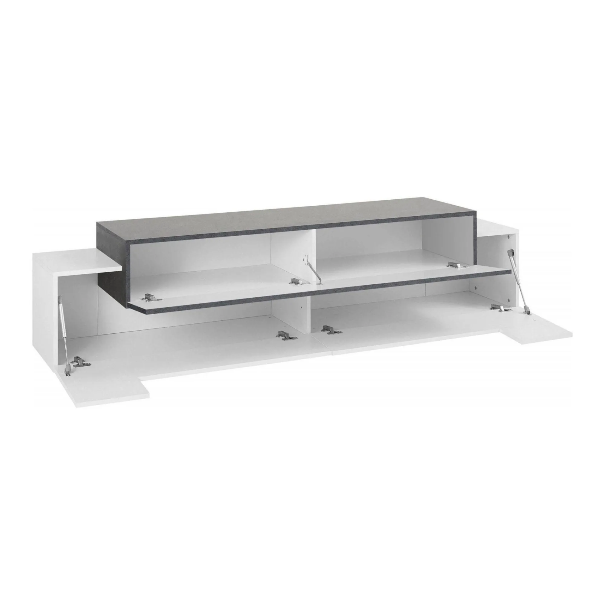 Mobile porta TV Arold, cm 200x45h52, Bianco lucido e Ardesia<Dmora Store