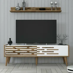 Mobile porta TV Arsiero, 140x45h35 cm, Noce e Bianco<Dmora Discount