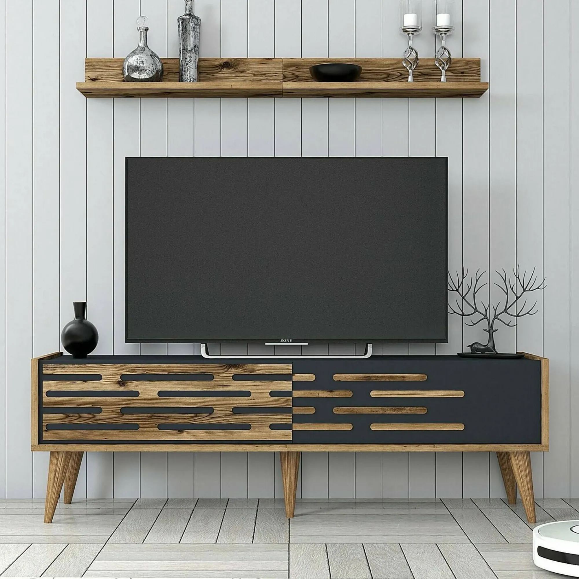 Mobile porta TV Arsiero, 140x45h35 cm, Noce e Antracite<Dmora New