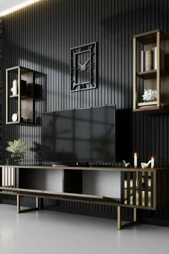Mobile porta TV Artinay, 180x30h48 cm, Noce e Nero<Dmora Clearance