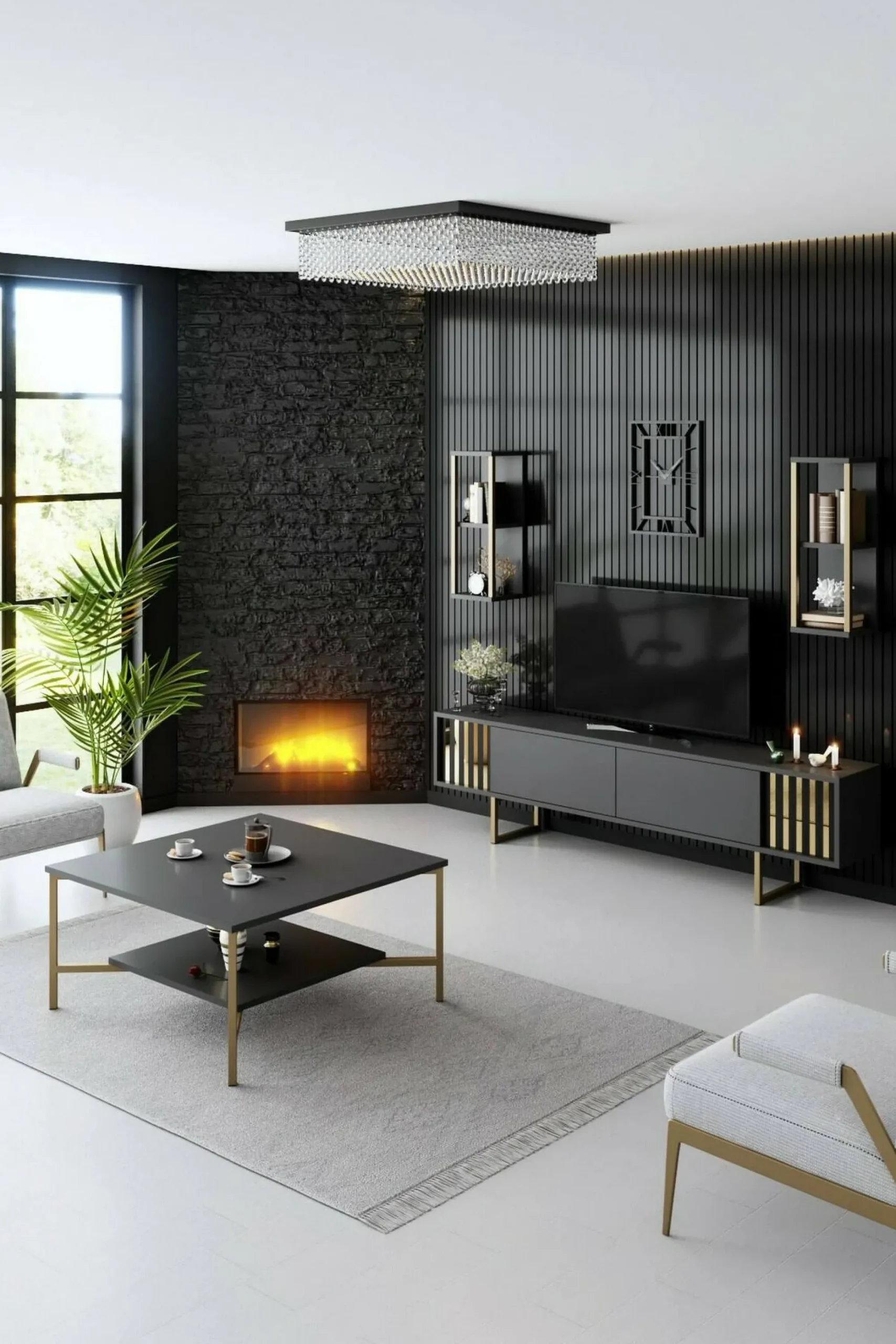 Mobile porta TV Artinay, 180x30h48 cm, Antracite e Nero<Dmora Shop