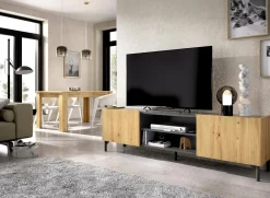 Mobile porta TV Arya, 161x35h45 cm, Rovere Nodi e Antracite<Dmora Hot