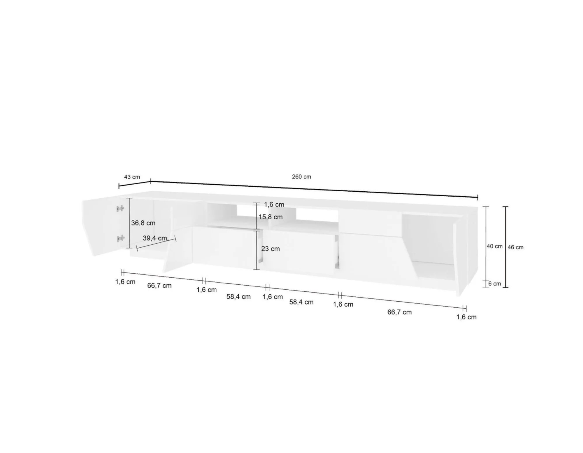 Mobile porta TV Asdrubale, cm 260x43h46, Ardesia e Acero<Dmora Discount
