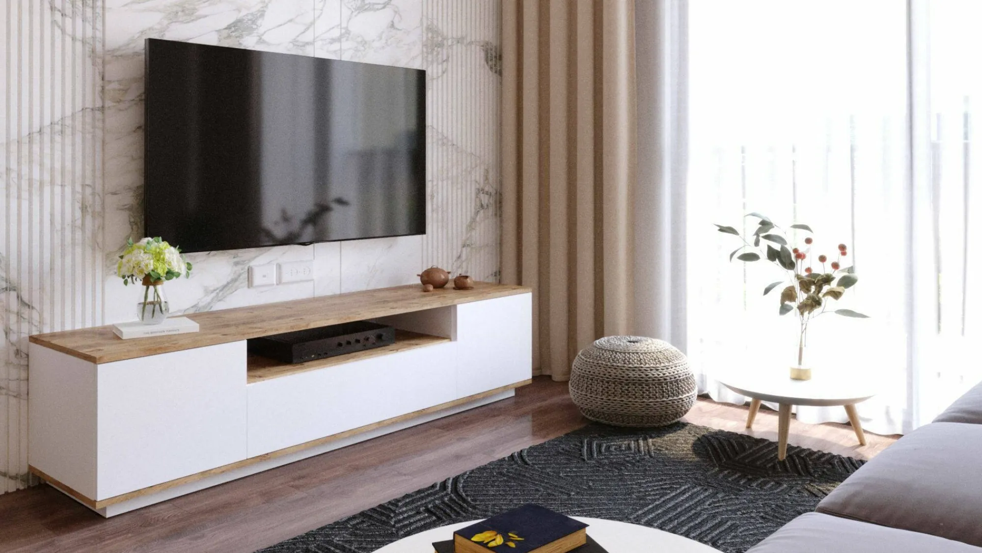 Mobile porta TV Asellina, 180x45h45 cm, Quercia e Bianco<Dmora Online