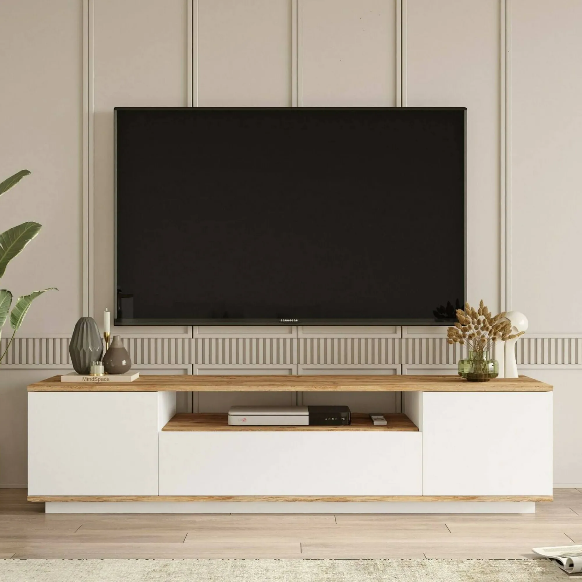 Mobile porta TV Asellina, 180x45h45 cm, Quercia e Bianco<Dmora Online