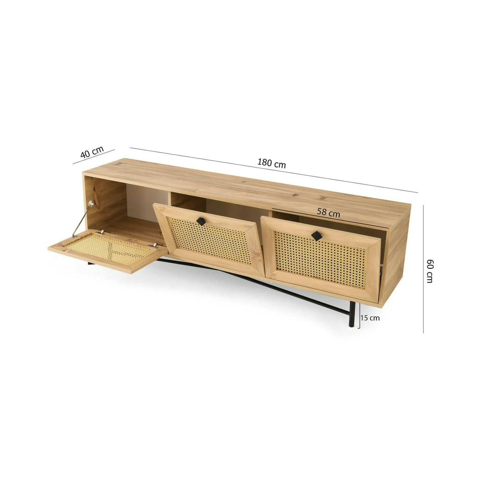 Mobile porta TV Assemini, Quercia e Nero, 180x40h60 cm<Dmora Cheap