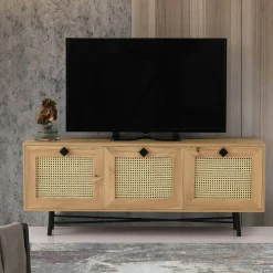 Mobile porta TV Assemini, Quercia e Nero, 140x40h60 cm<Dmora Hot