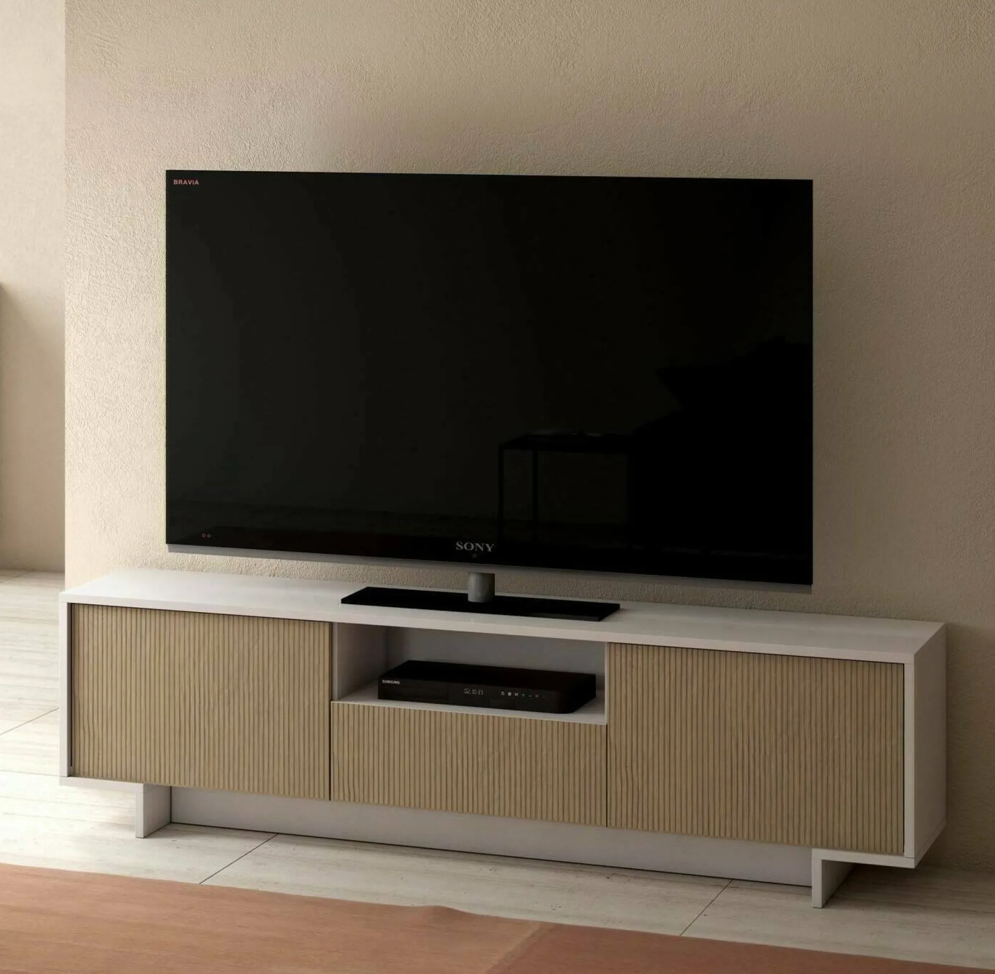 Mobile porta TV Atina, 170x42h48 cm, Bianco e Beige<Dmora Cheap