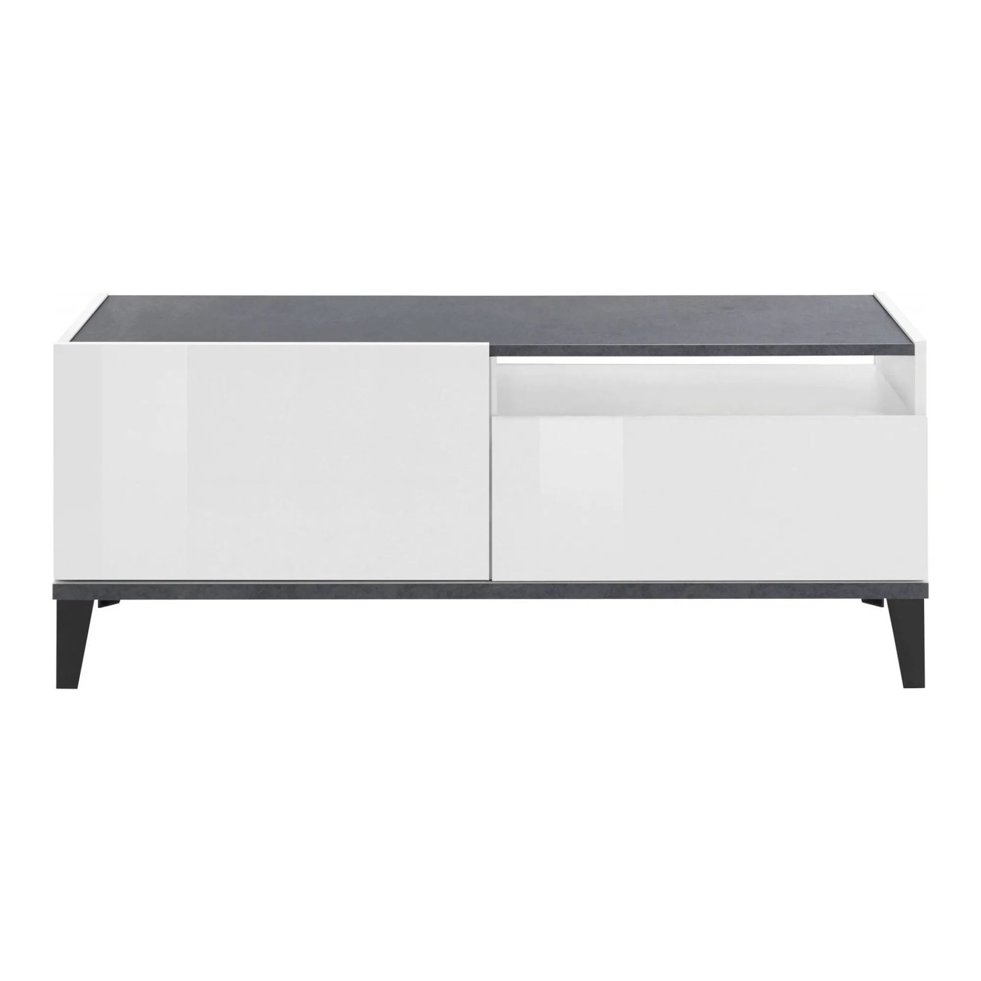 Mobile porta TV Atris, cm 120x40h47, Bianco lucido e Ardesia<Dmora Flash Sale