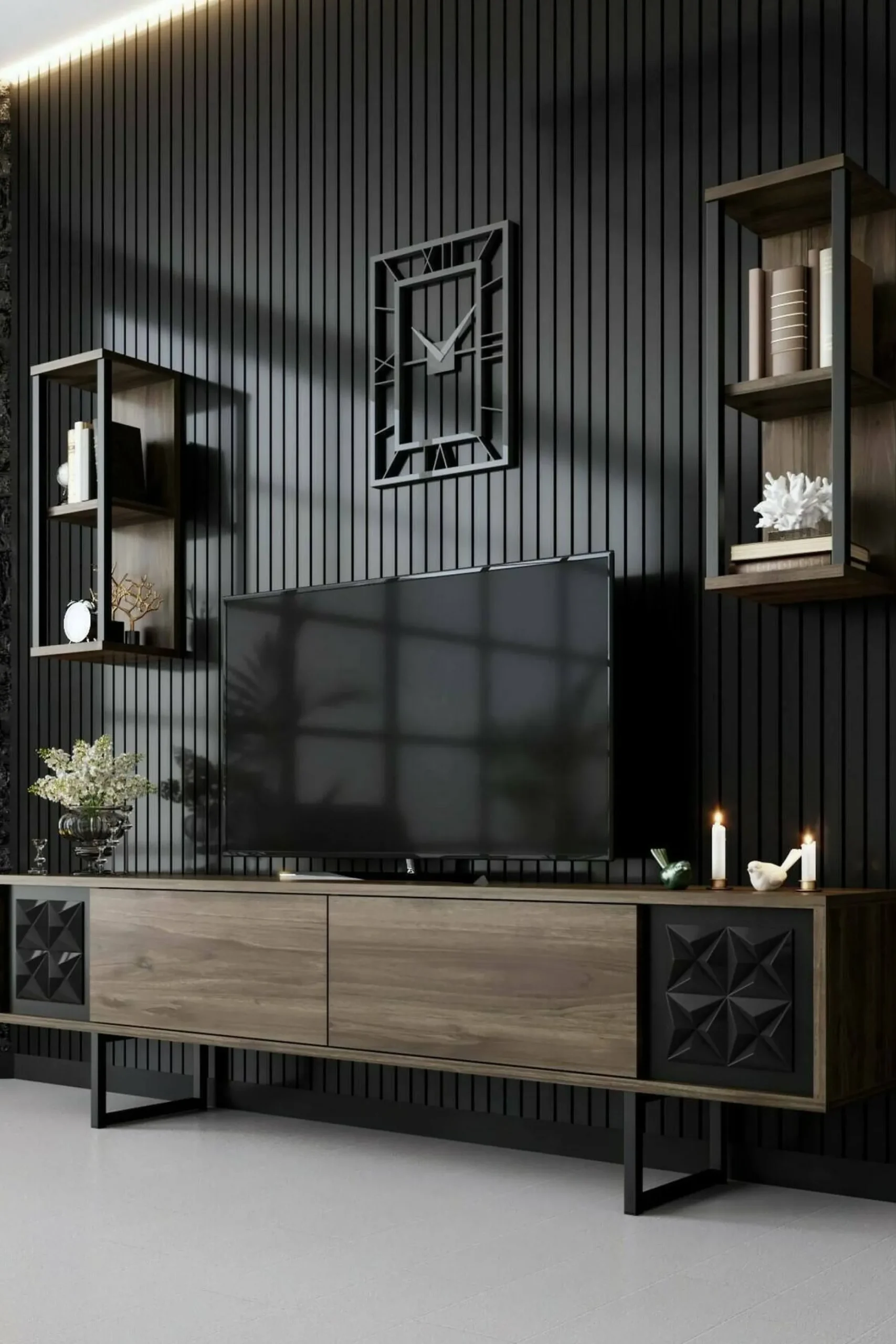 Mobile porta TV Axa, 180x30h48 cm, Noce e Nero<Dmora Discount