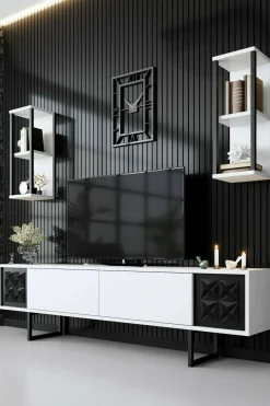 Mobile porta TV Axa, 180x30h48 cm, Bianco e Nero<Dmora Store