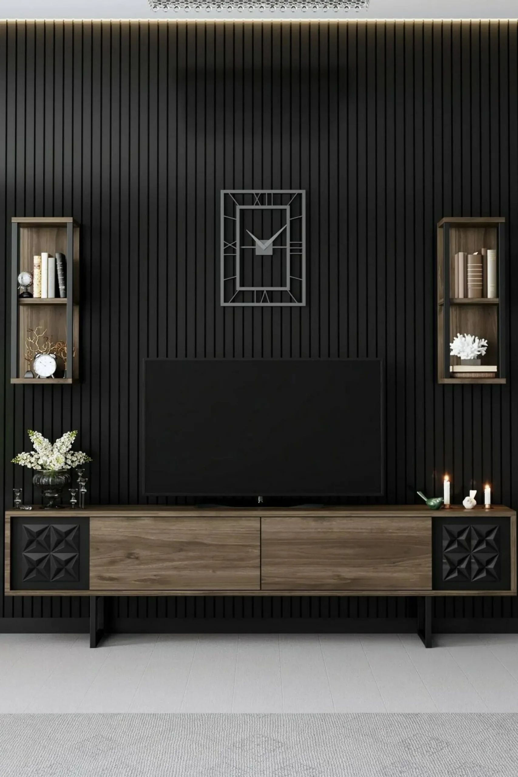Mobile porta TV Axa, 180x30h48 cm, Noce e Nero<Dmora Discount
