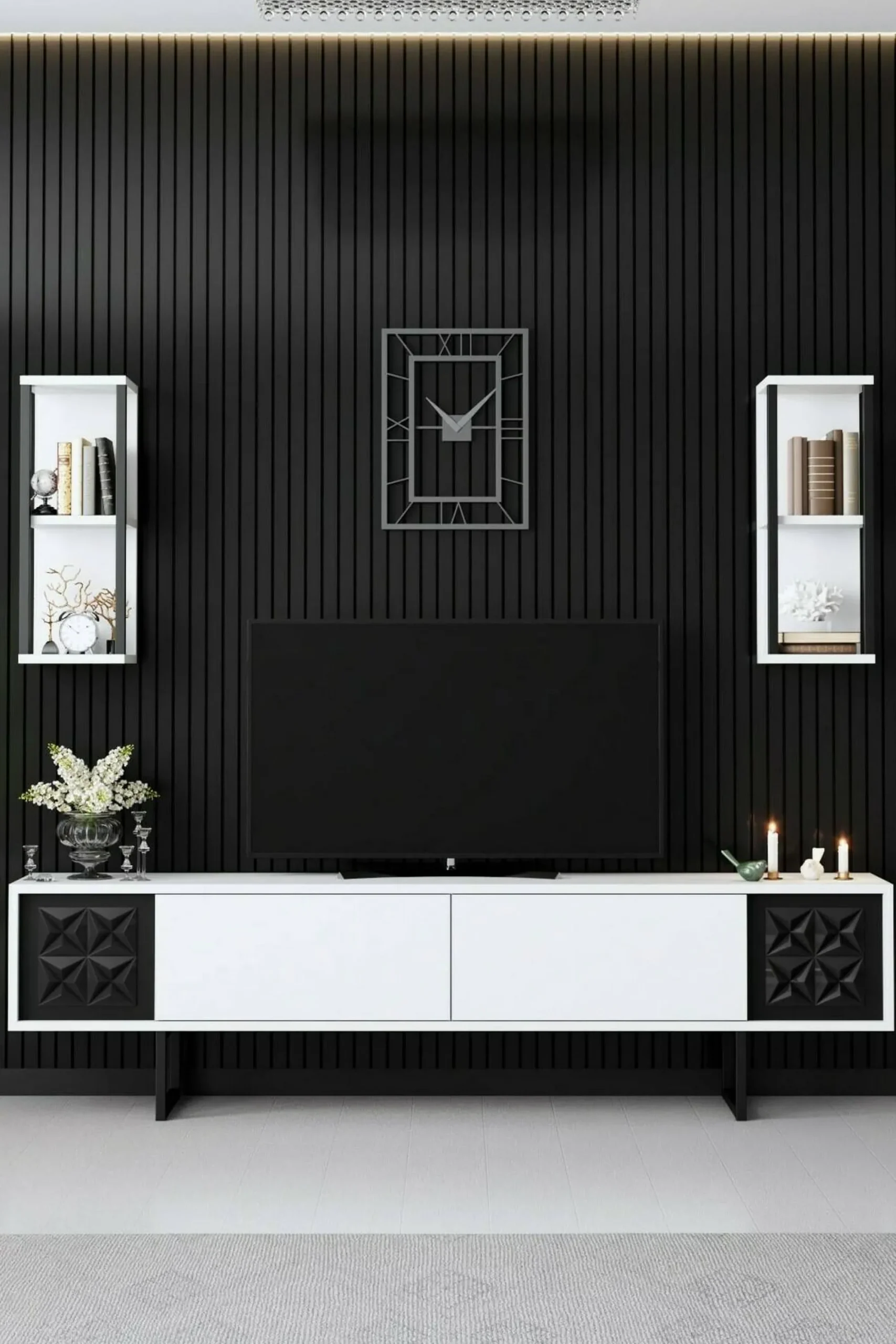 Mobile porta TV Axa, 180x30h48 cm, Bianco e Nero<Dmora Store