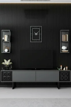 Mobile porta TV Axa, 180x30h48 cm, Antracite e Nero<Dmora Hot