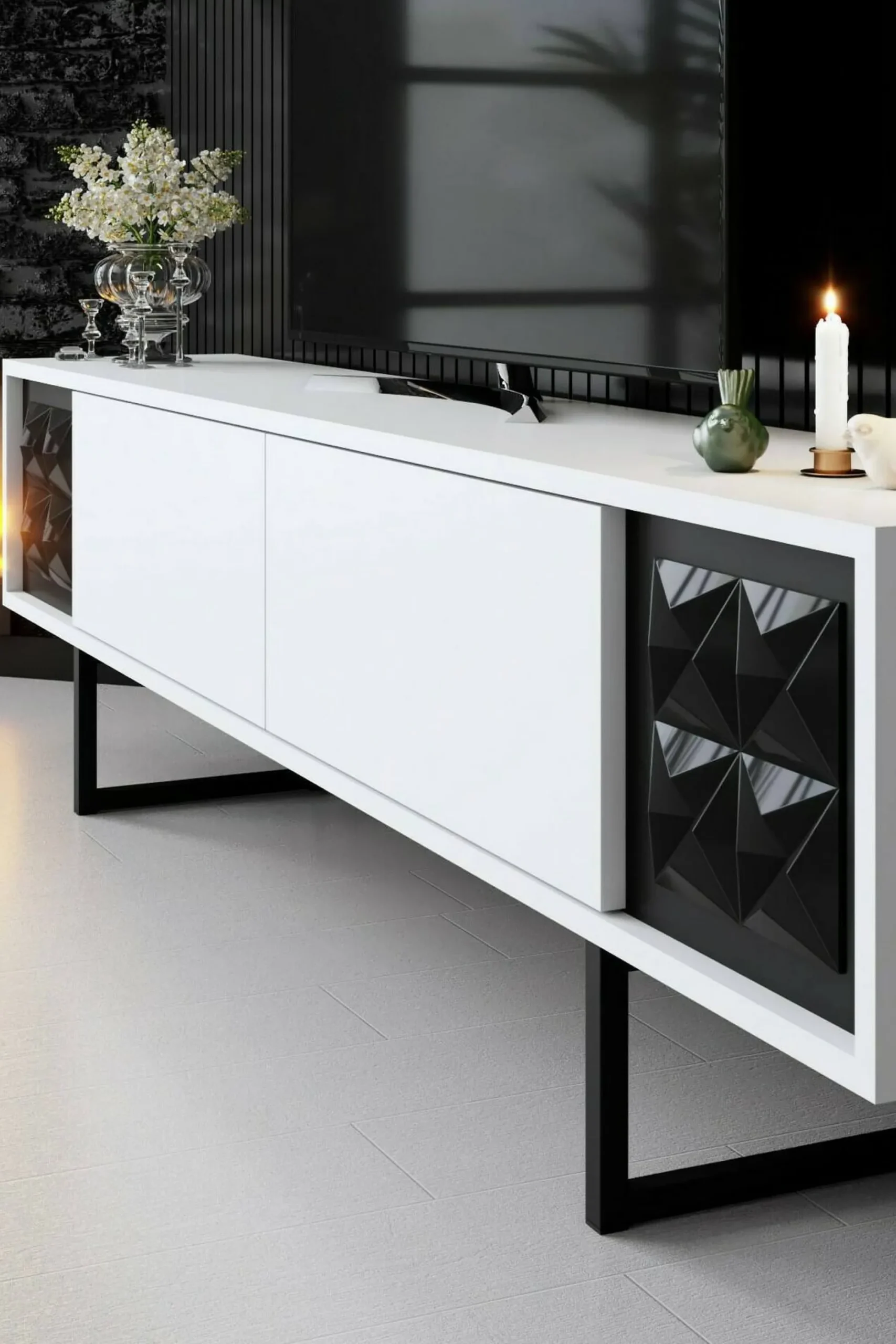 Mobile porta TV Axa, 180x30h48 cm, Bianco e Nero<Dmora Store