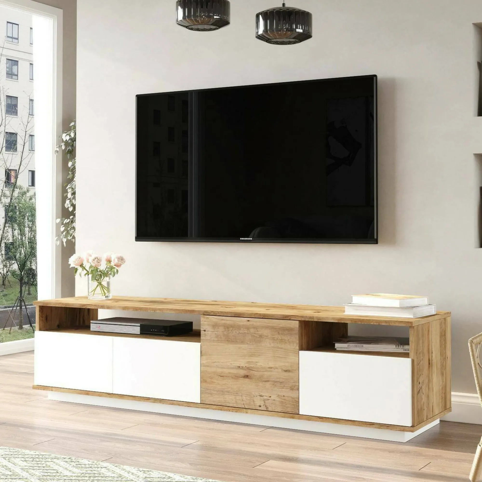 Mobile porta TV Axi, 180x45h45 cm, Quercia e Bianco<Dmora New