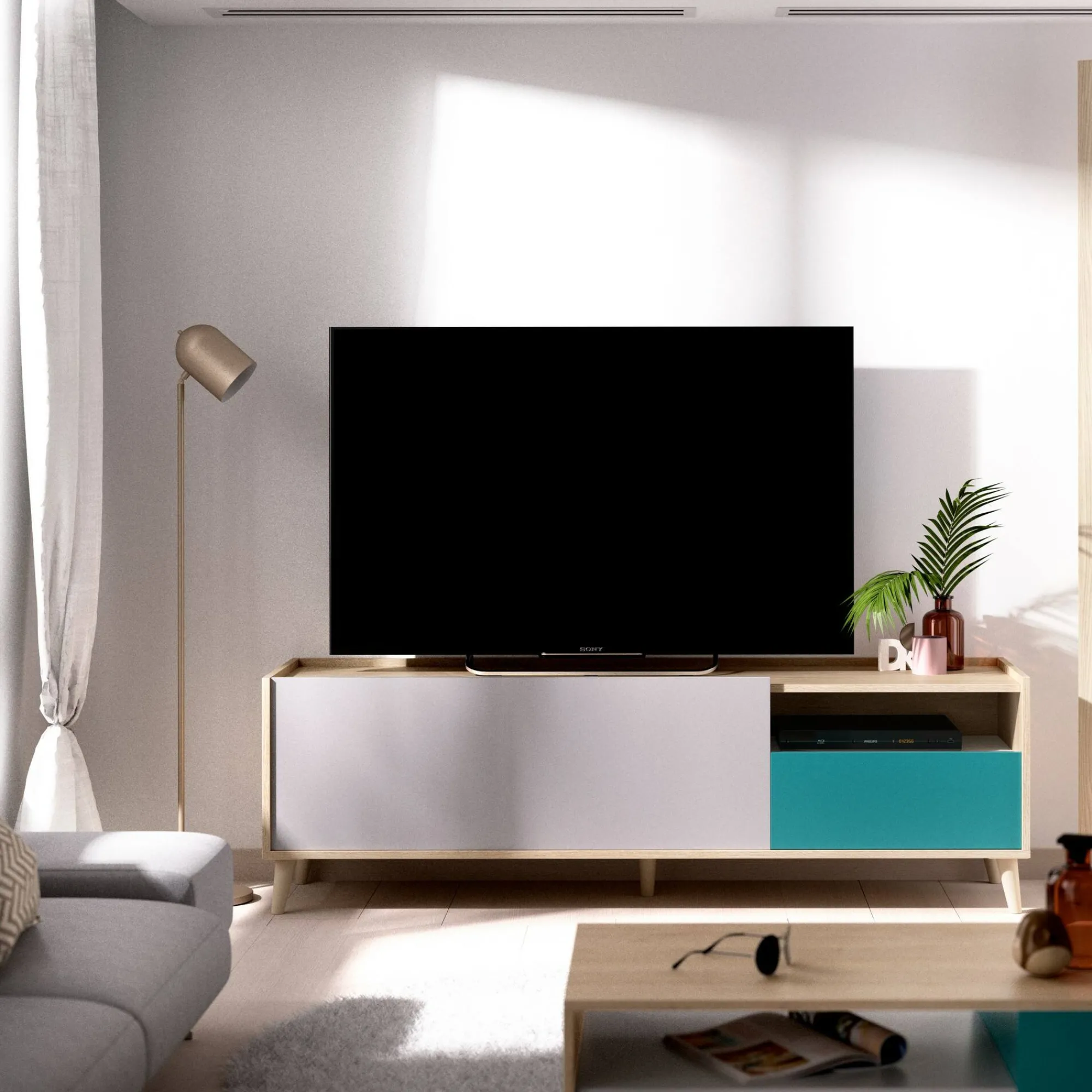 Mobile porta TV Axterix, 155x43h47 cm, Rovere e Bianco<Dmora Cheap