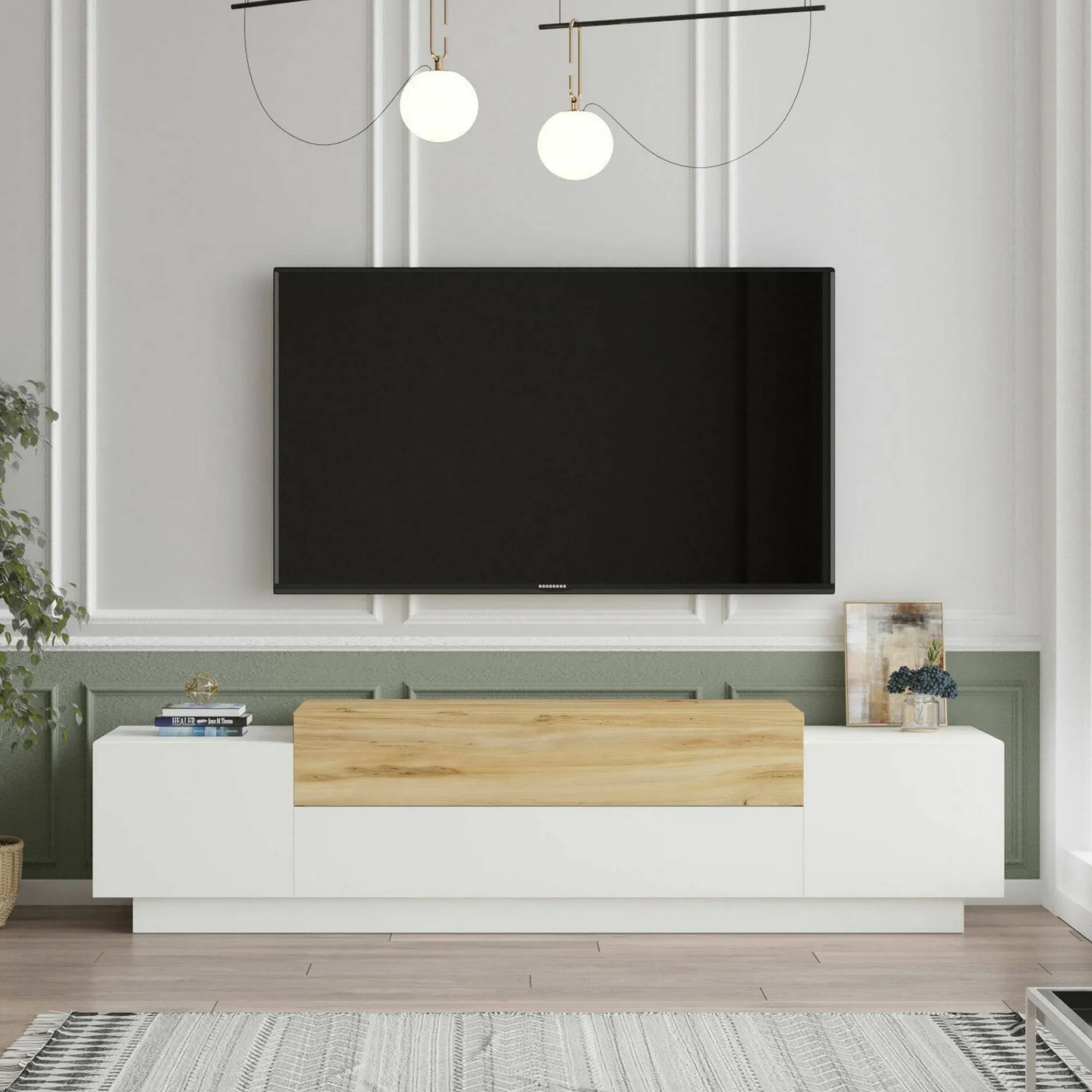 Mobile porta TV Baiano, 160x37h39 cm, Quercia e Bianco<Dmora Sale